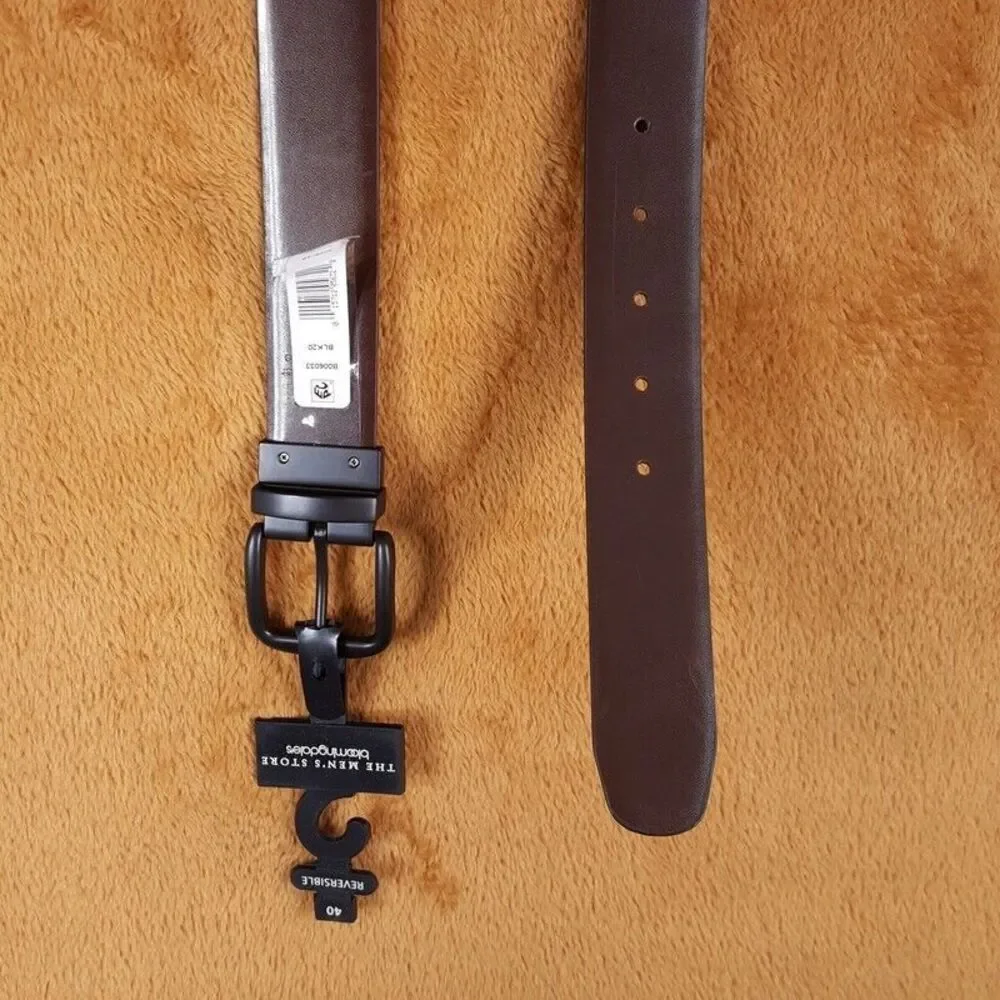 BLOOMINGDALES Mens Wearhouse Belt Size 40 Black Brown Bonded Leather Reversible